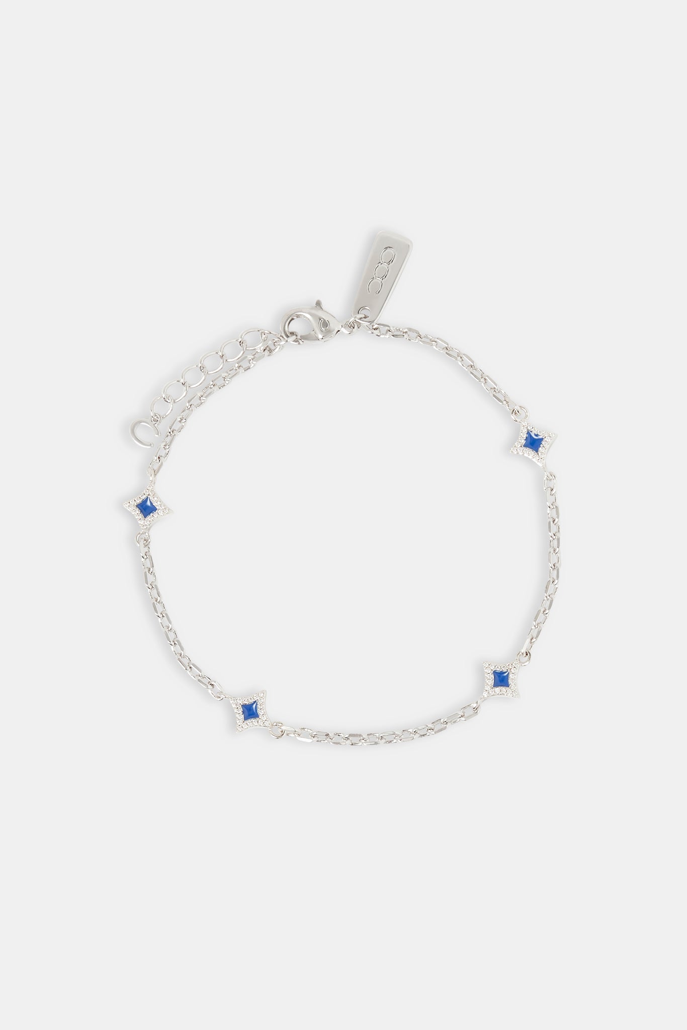 Blue Enamel Star Motif Rolo Bracelet - 8mm - White